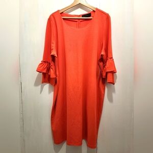 Eloquii Essential‎ Tee Ruffle Sleeve Dress Coral Soft Stretch Knit NWT, Size 20